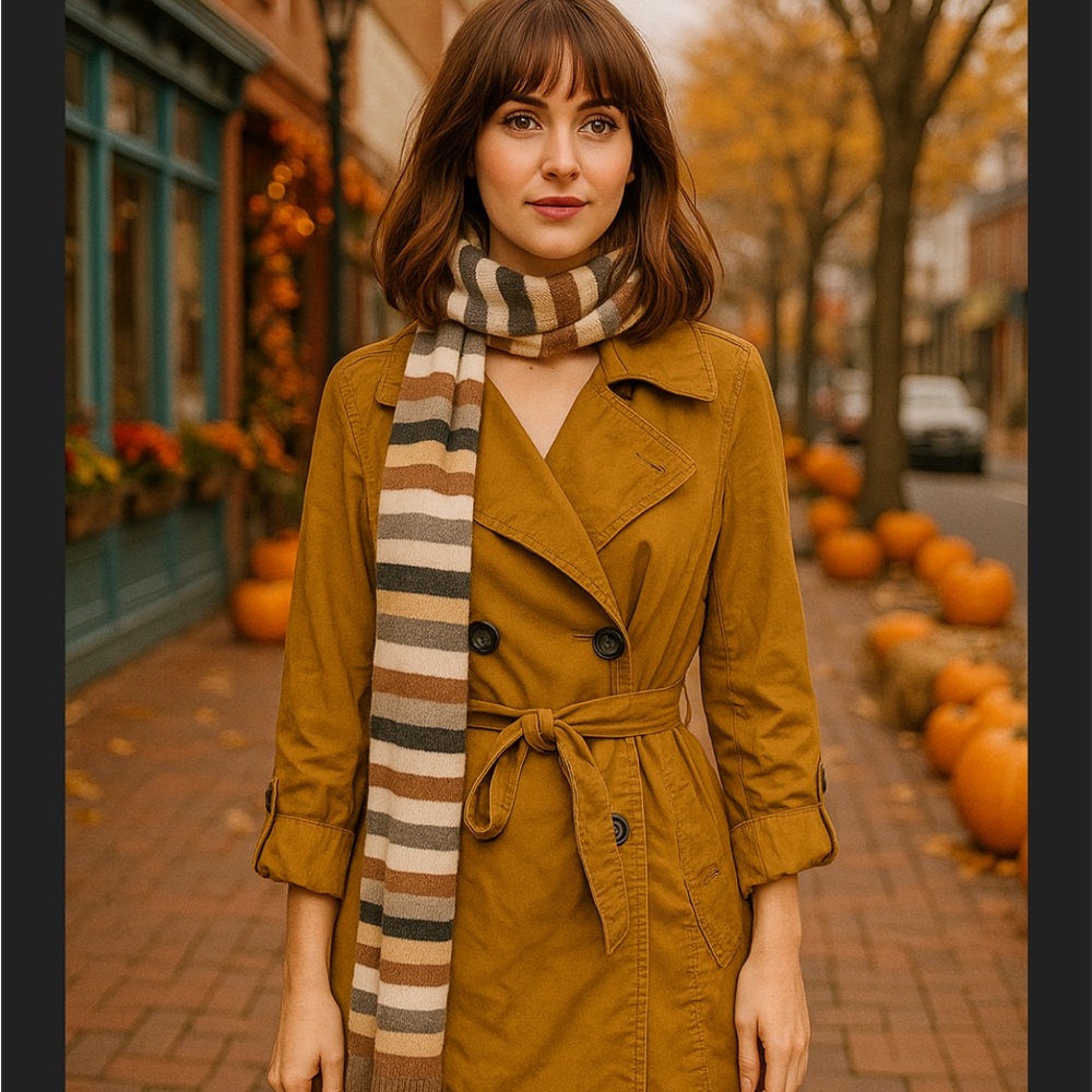 Old Navy Khaki‎ Trench Coat Double Breasted Waist Tie Belt Rolled Sleeves Fall